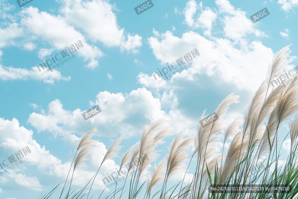 蓝天之下的轻柔芦苇