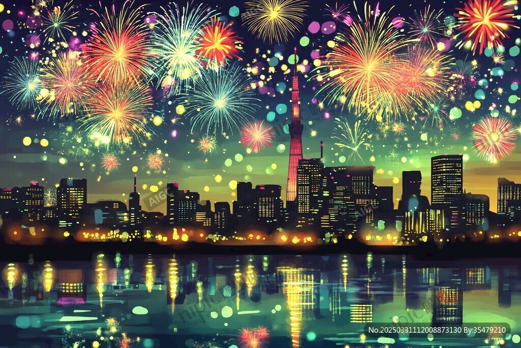 城市烟花夜景绚丽时刻