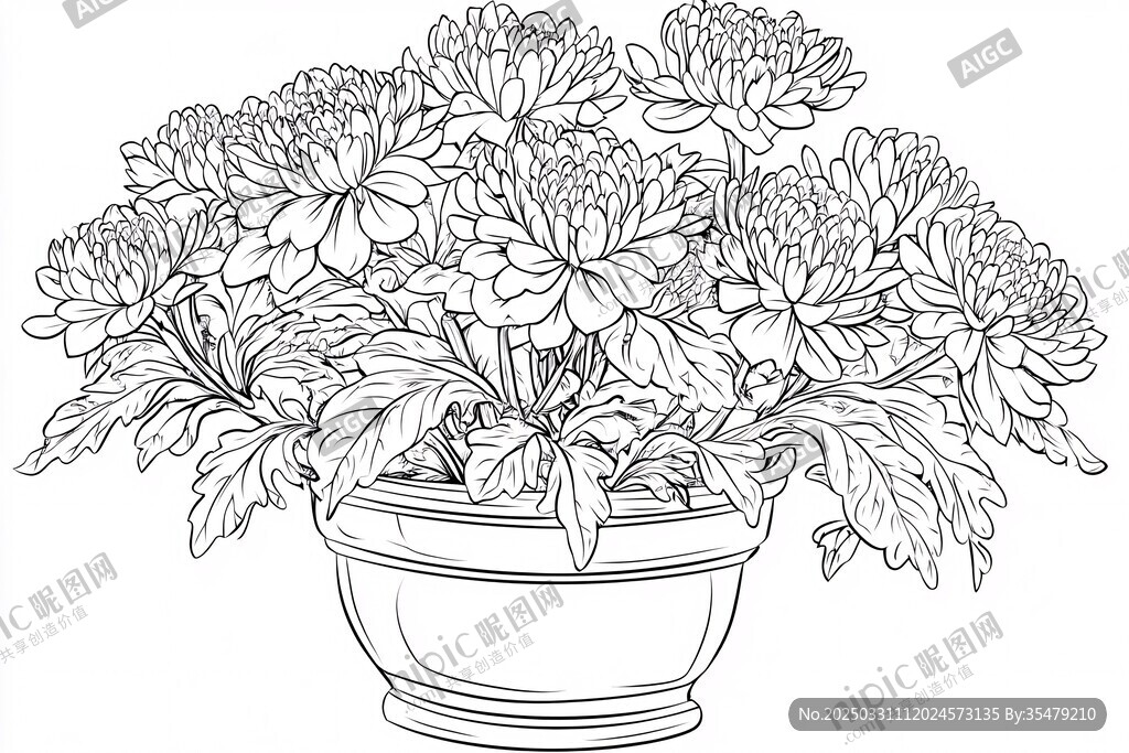 盆栽菊花线稿图