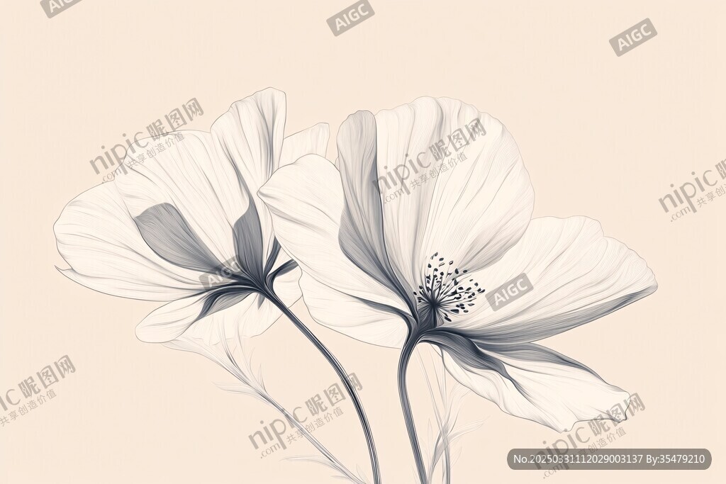 简约手绘双生白花