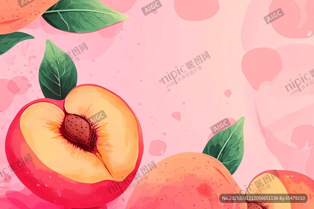 甜美水蜜桃插画背景图