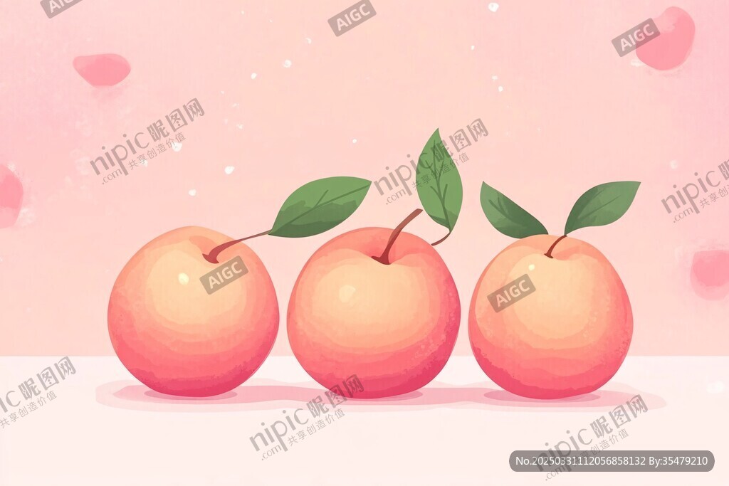 三颗粉嫩水蜜桃插画