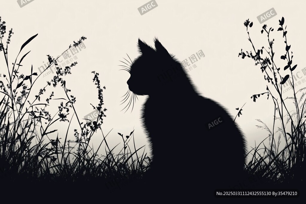 草丛中的猫咪剪影
