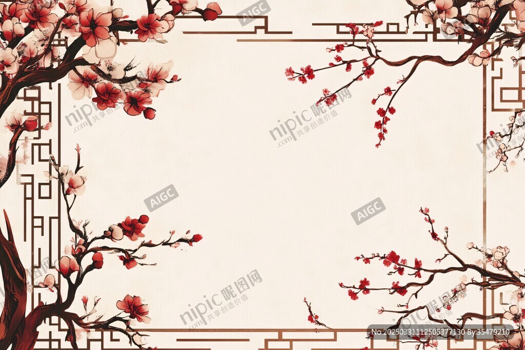 中式梅花边框古风背景图