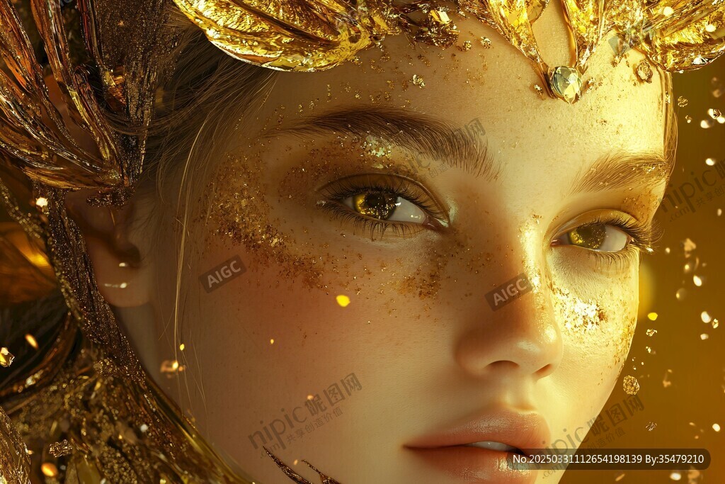 金色梦幻妆容的神秘女子