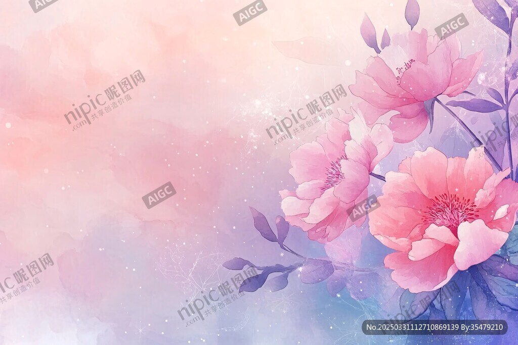 梦幻水彩风粉色花卉背景