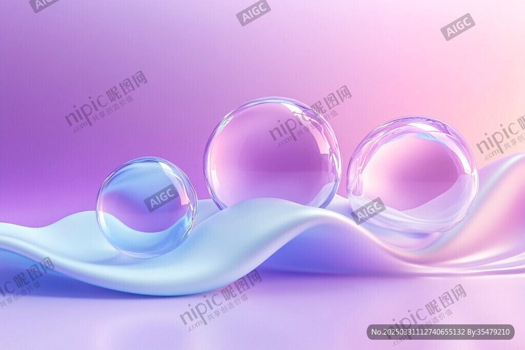 梦幻渐变背景下的透明球体