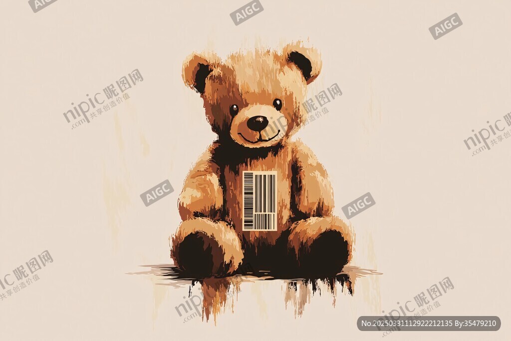 带条形码的棕色泰迪熊