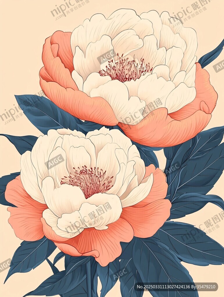 两朵娇艳盛开的粉色牡丹花