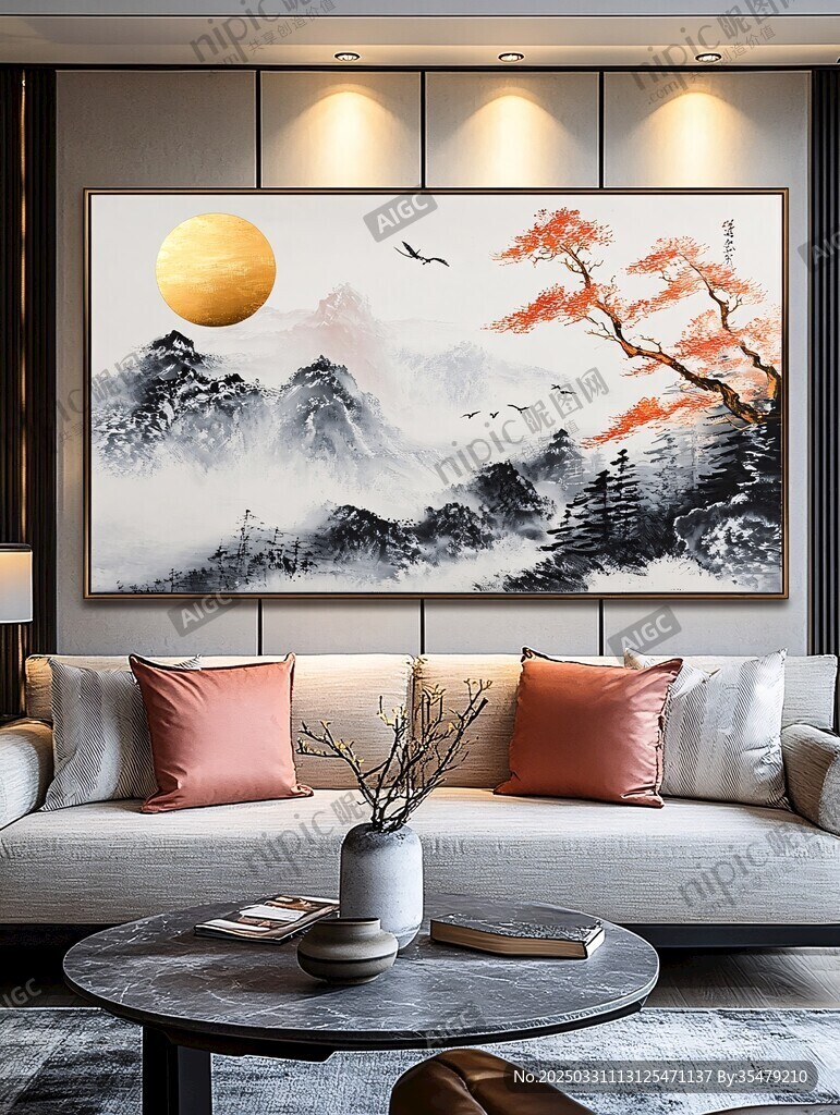 中式客厅挂饰山水意境画