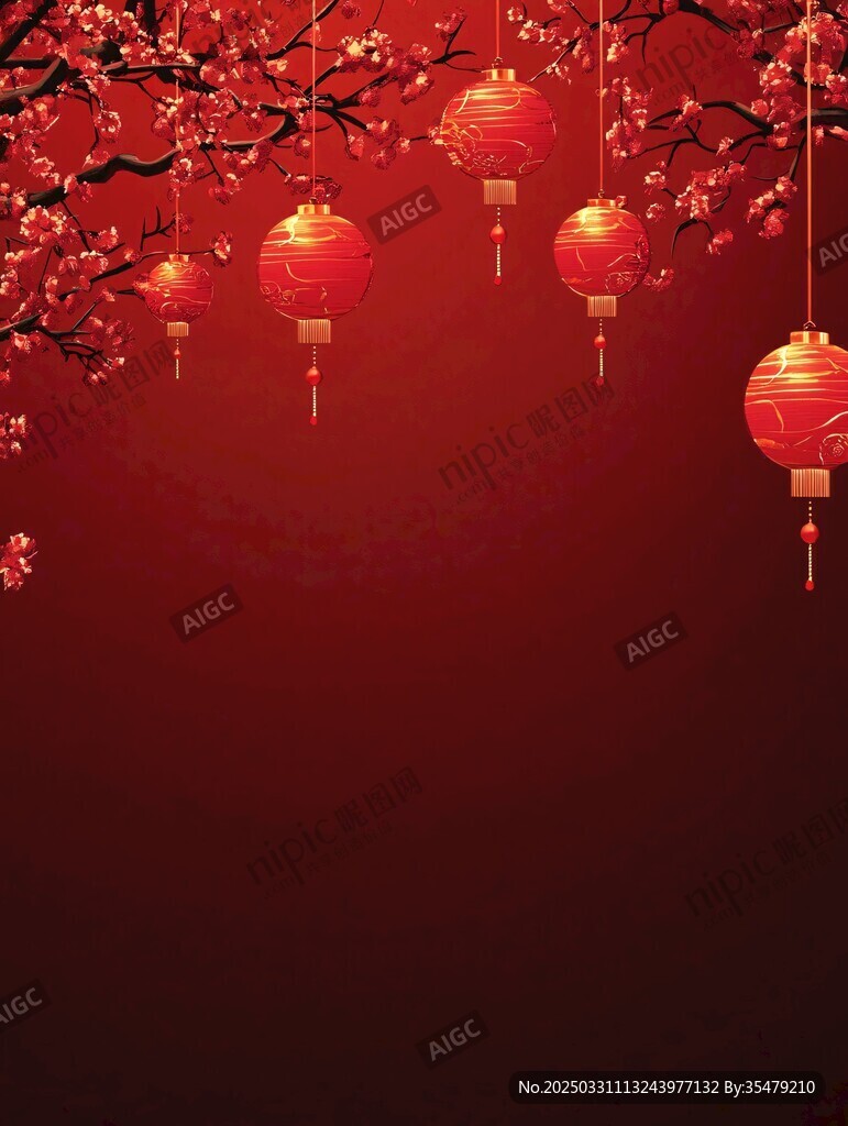 红灯笼与红梅喜庆背景图