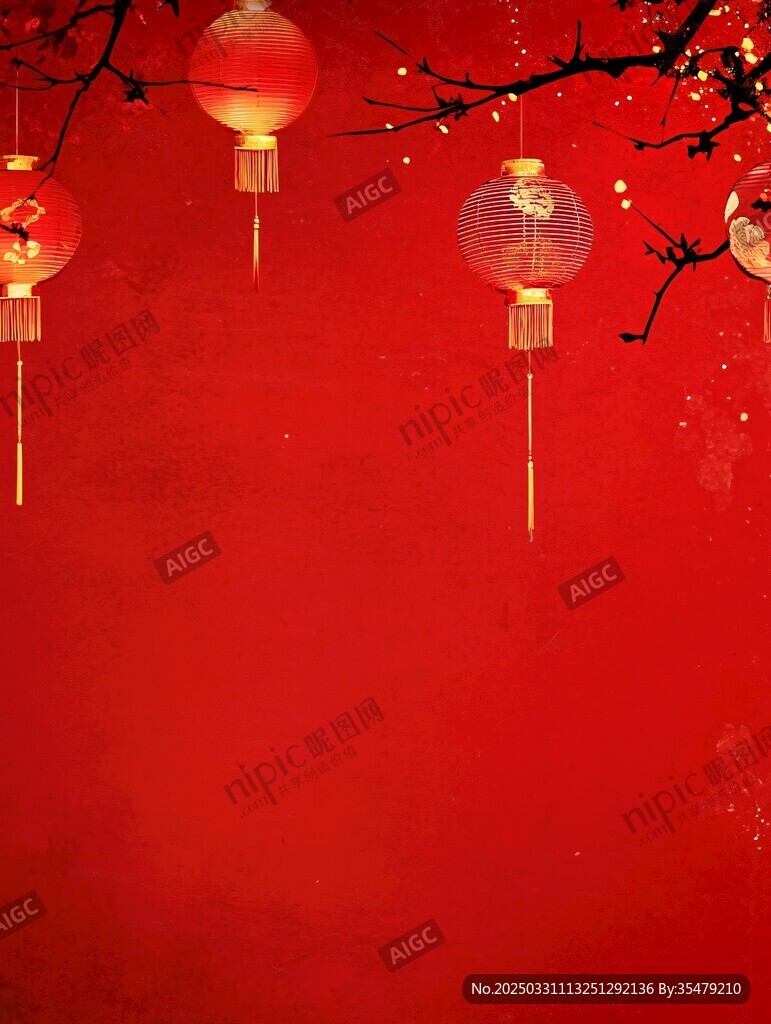红灯笼悬于红背景之上