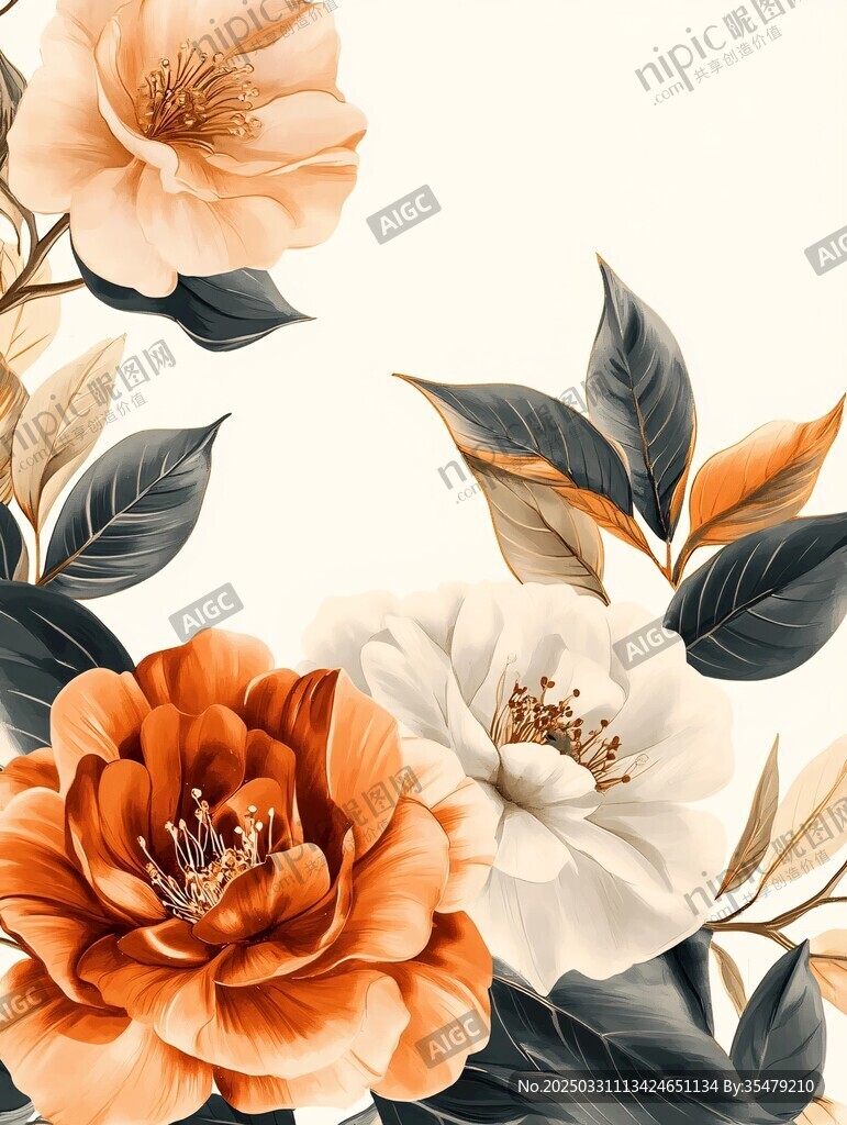 复古花卉插画 优雅花朵美