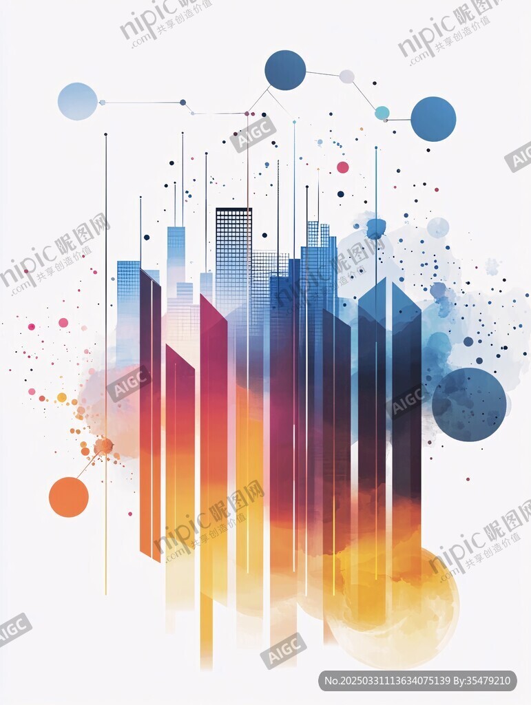 未来都市水彩抽象艺术图景