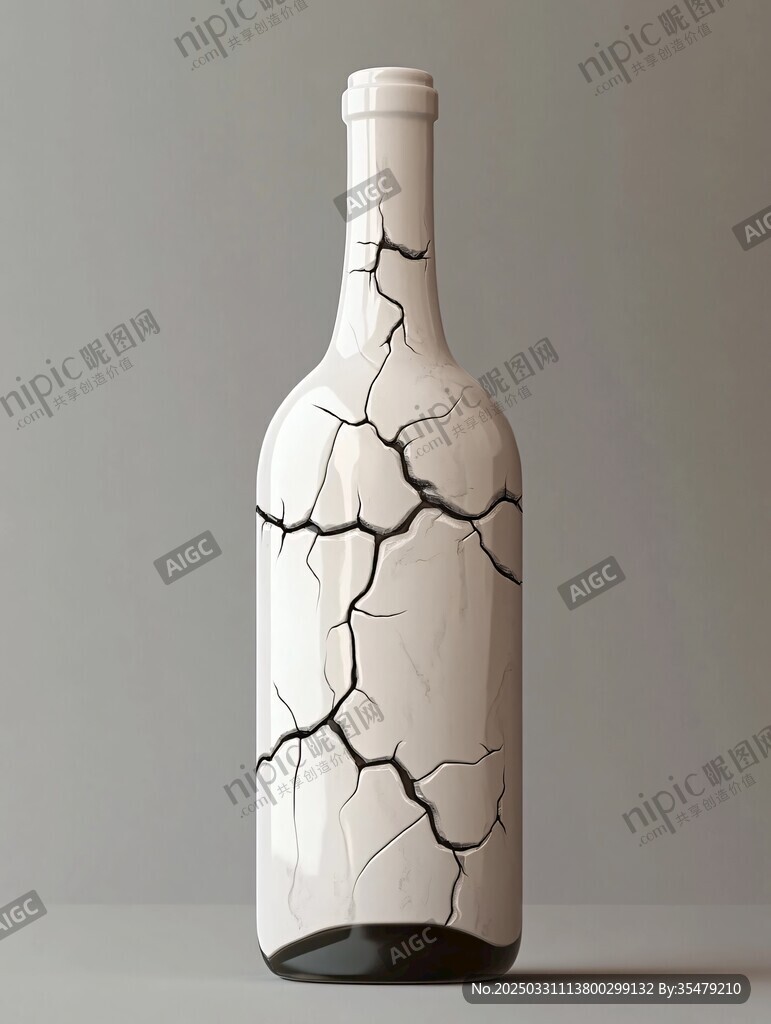 裂纹装饰的白色艺术酒瓶