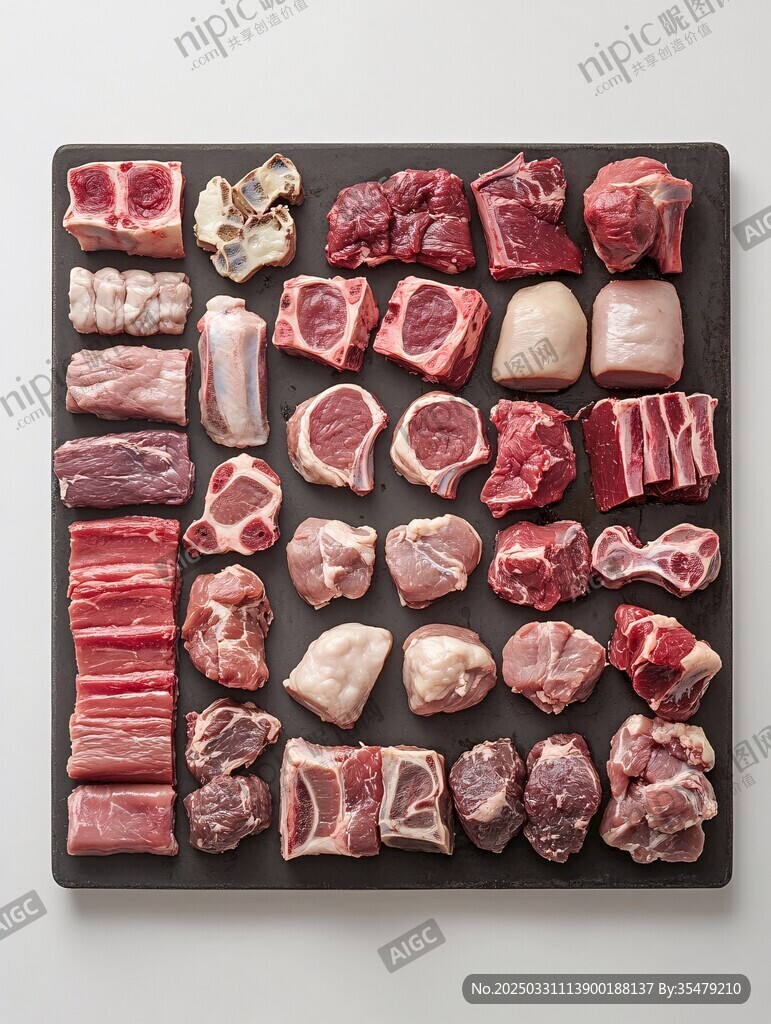 多样生鲜肉类展示拼盘