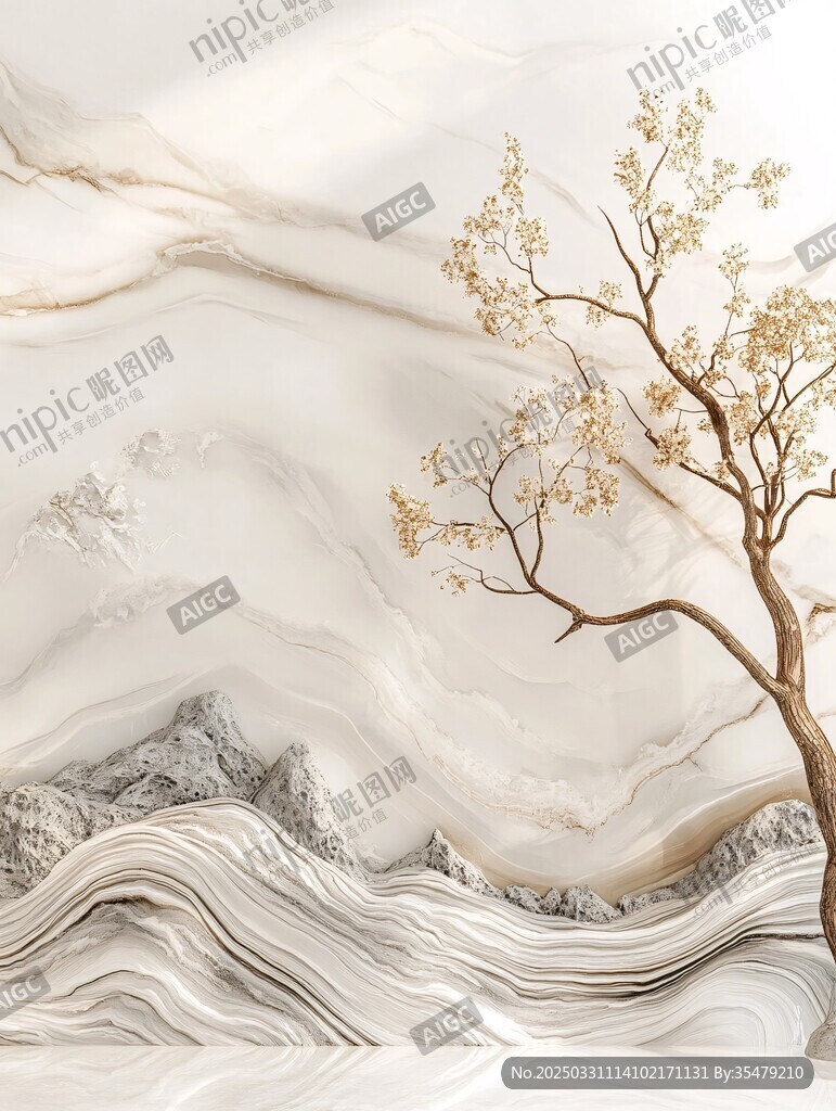 山水玉树大理石纹理背景图