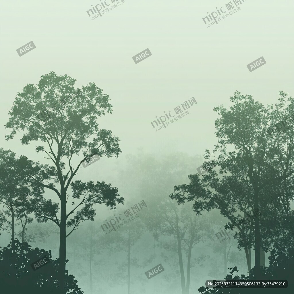 雾中森林的静谧景致