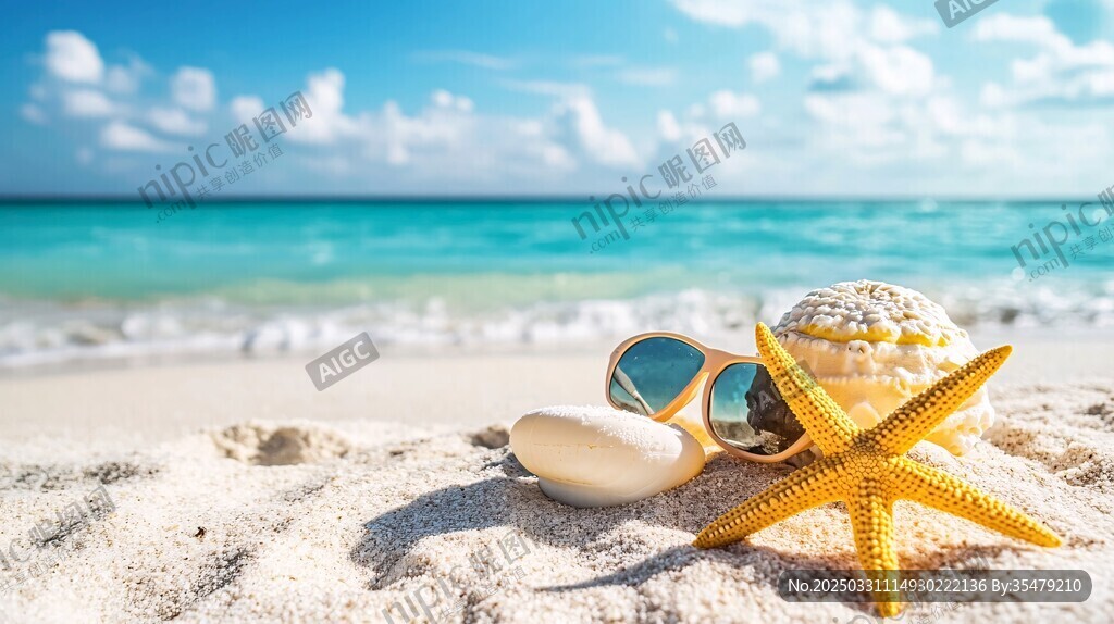 海滩上的度假小物与美景