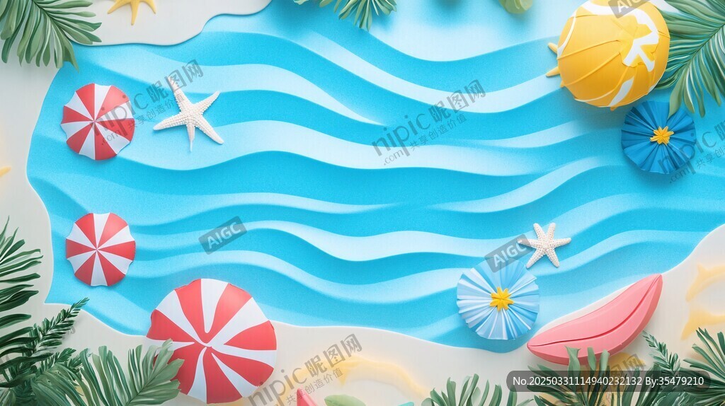 夏日海滩纸艺装饰场景
