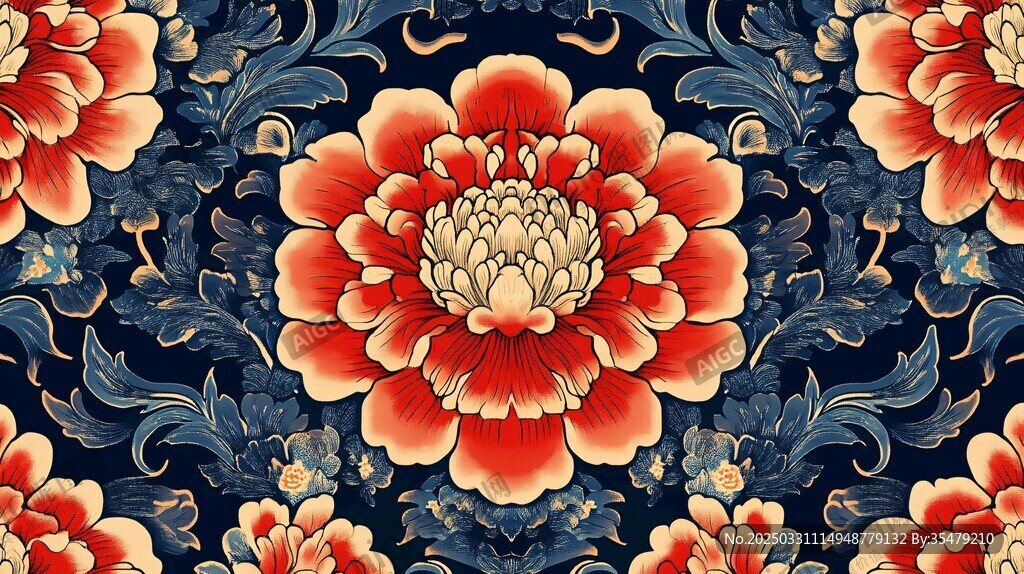 中式牡丹花纹样精美图案