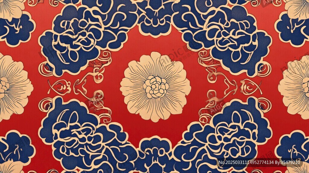 中式传统云纹花卉图案