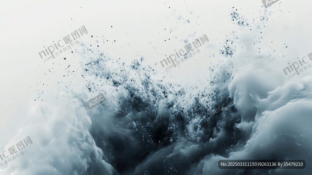 海浪翻涌水花四溅瞬间