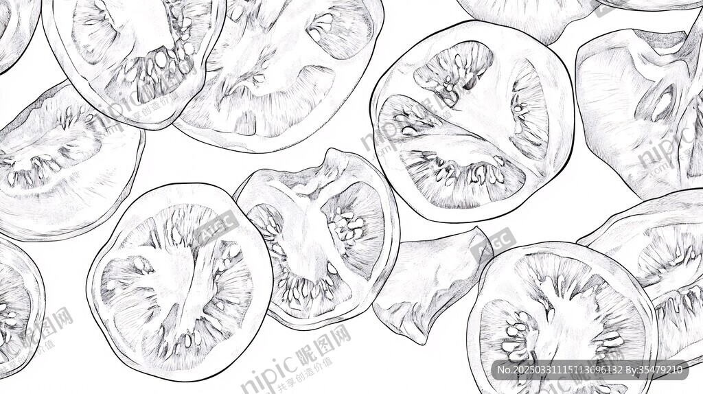 番茄切片手绘插画图案