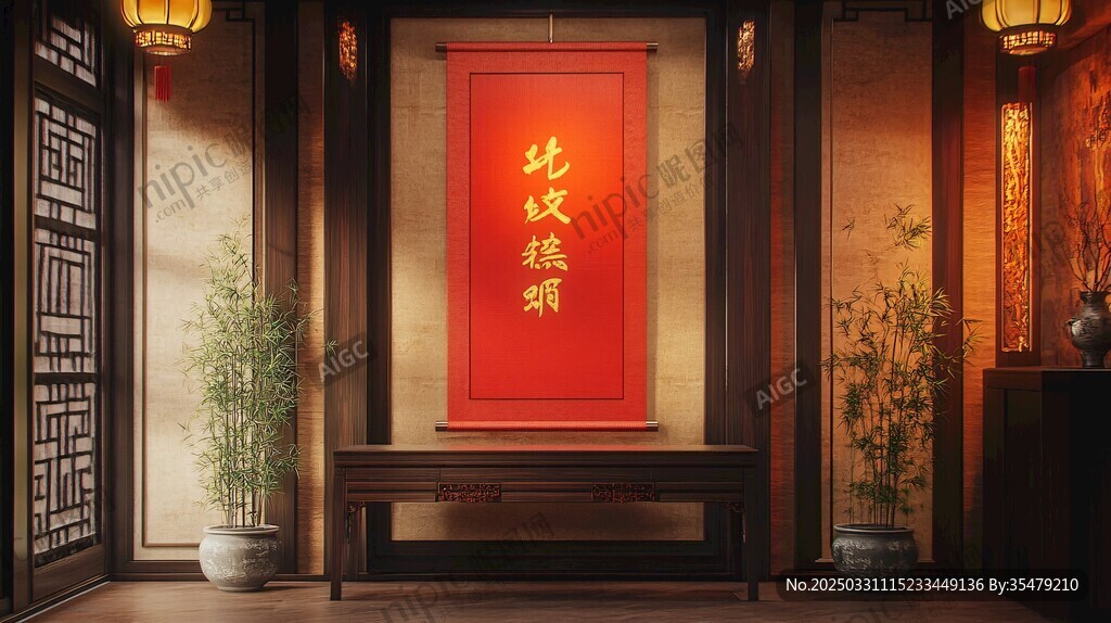 中式厅堂 喜庆对联装饰