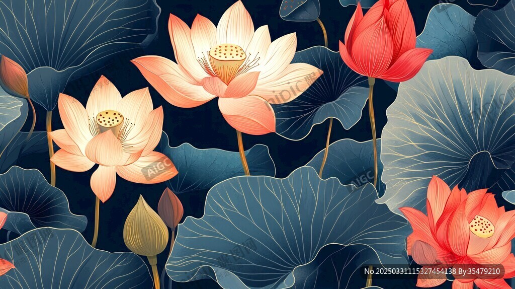 国风荷花荷叶精美插画