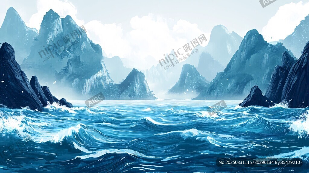 海畔山峦 壮阔水墨风光