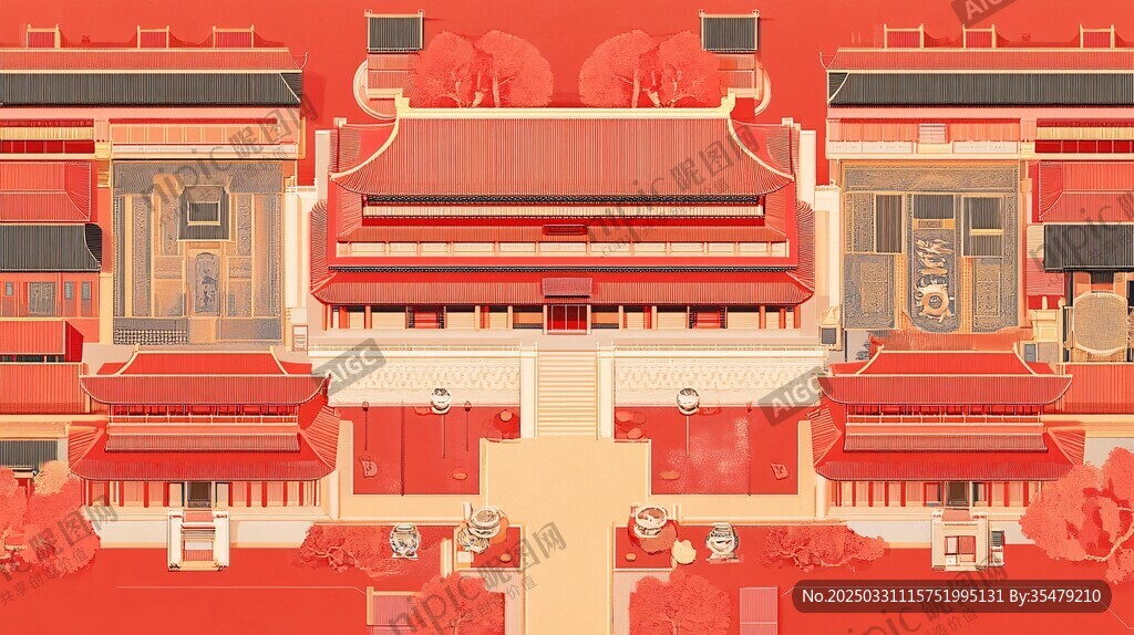 故宫建筑风景插画