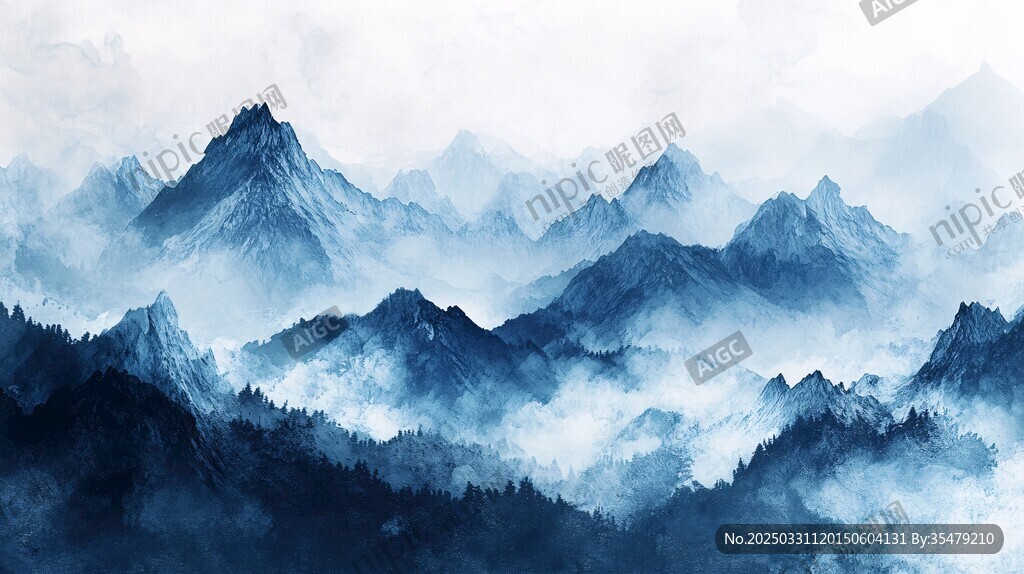 水墨群山 云雾缭绕意境美