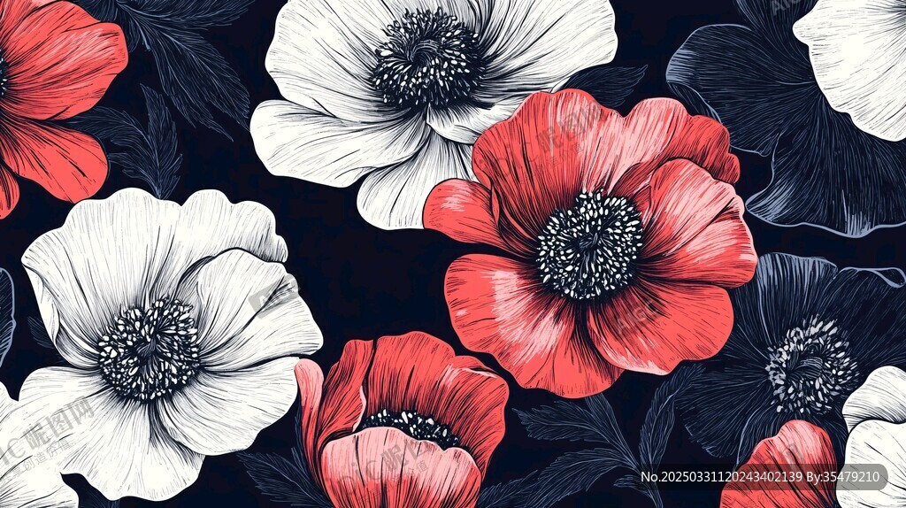 红白花朵无缝图案设计