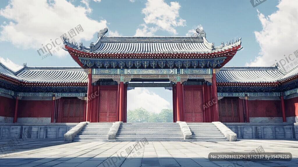 中式古建筑大门壮丽景观
