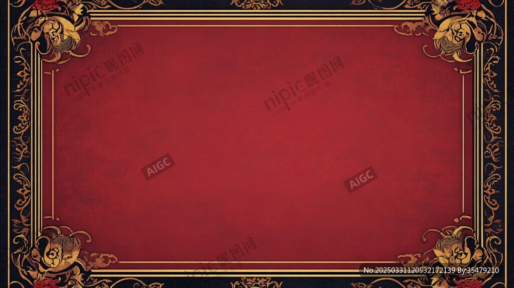 复古红底金边华丽装饰边框