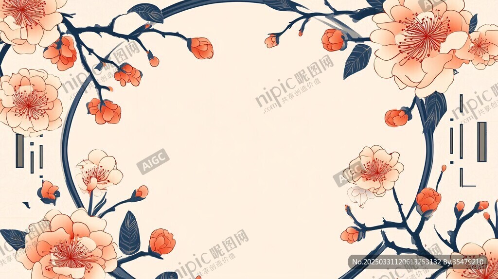 中式花卉边框背景图