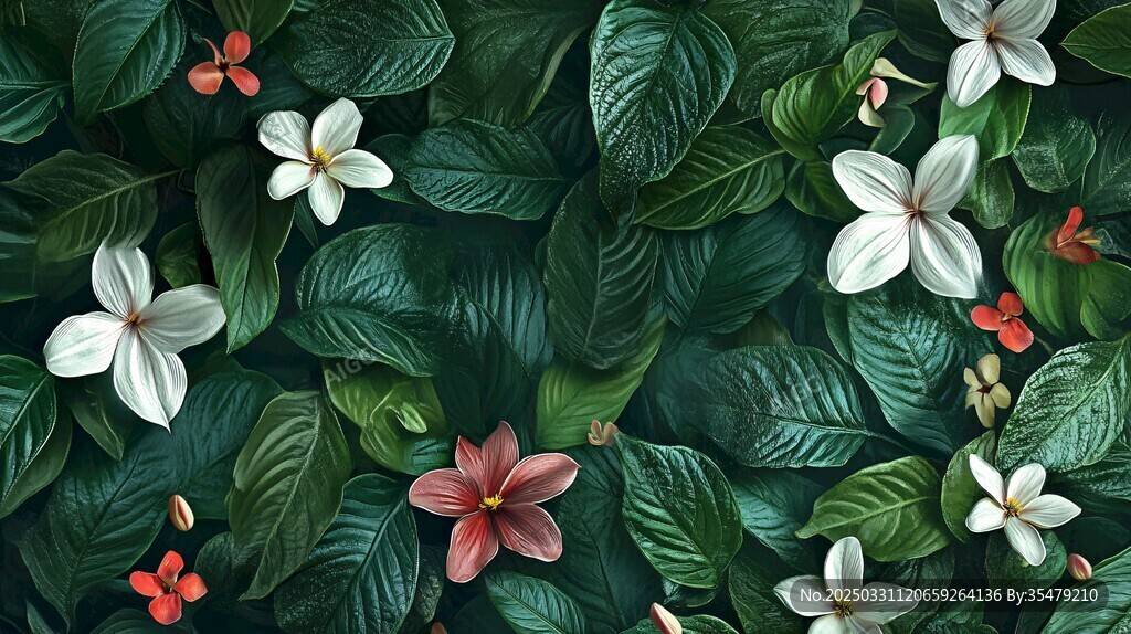 绿叶繁花的自然清新图景