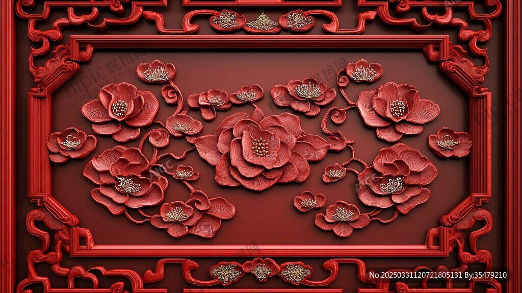 中式雕花红木装饰图案
