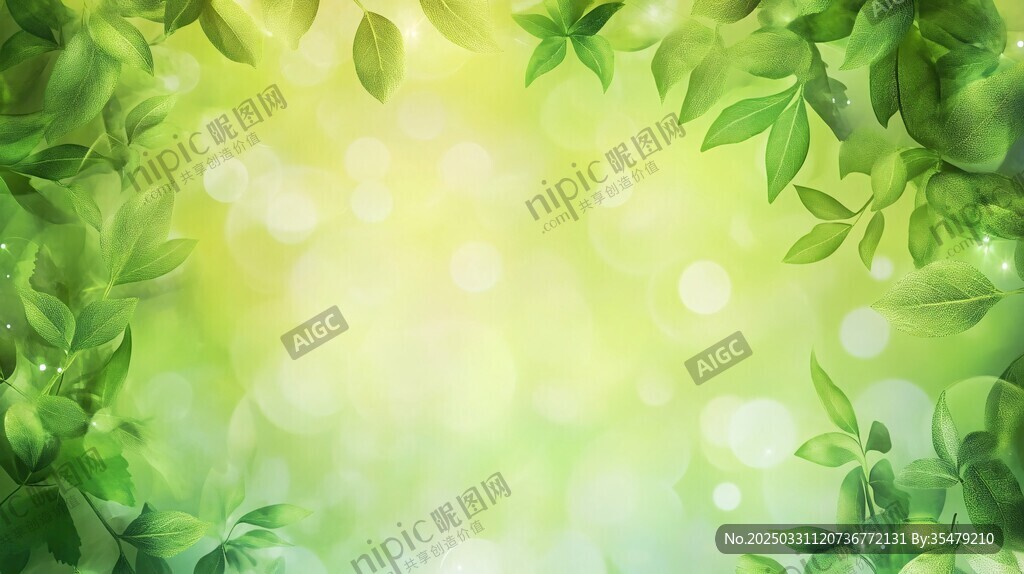 清新绿叶梦幻背景图