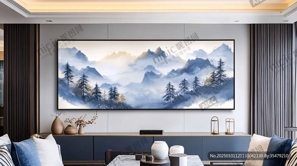 中式客厅山水装饰画展示