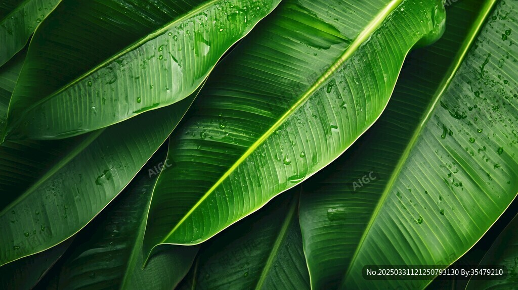 翠绿芭蕉叶上的晶莹水珠