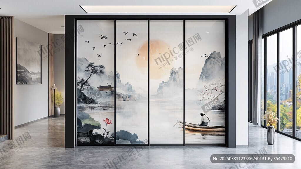 中式山水意境屏风隔断