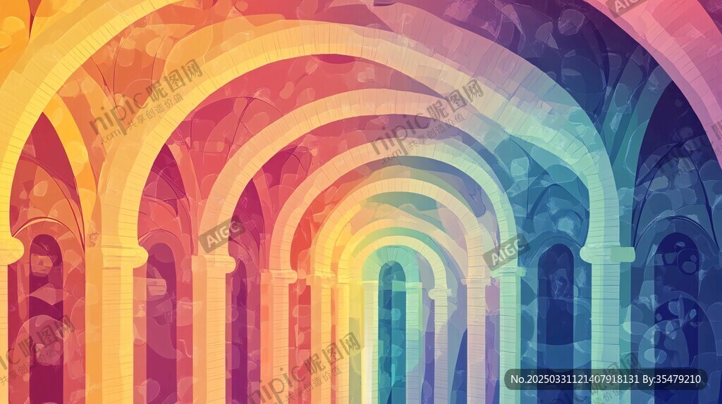 梦幻彩色拱形通道景观