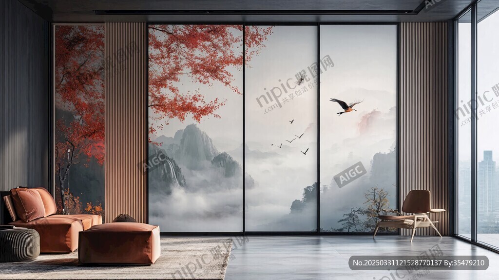 中式雅致客厅 诗意山水窗景