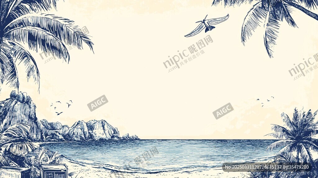 海边椰林风景插画