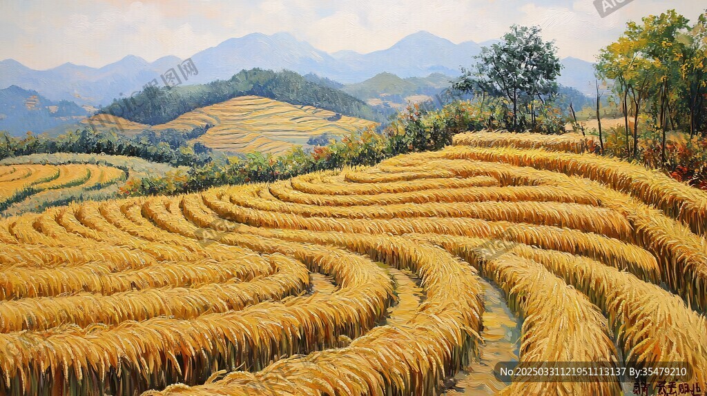 金色稻田中的田园美景