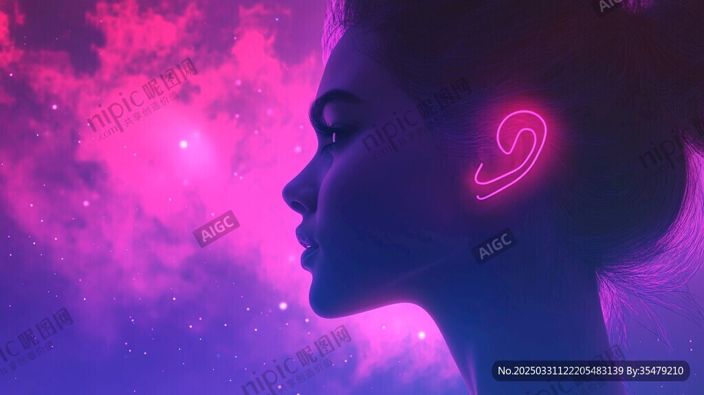 梦幻星空下的发光耳轮廓