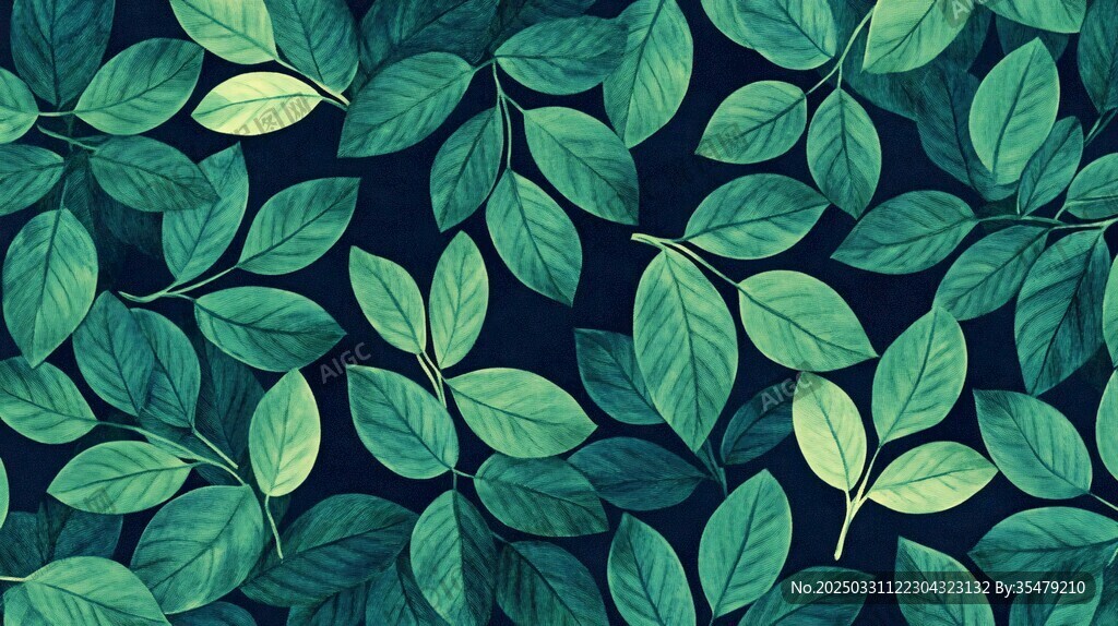 深绿叶片无缝植物图案