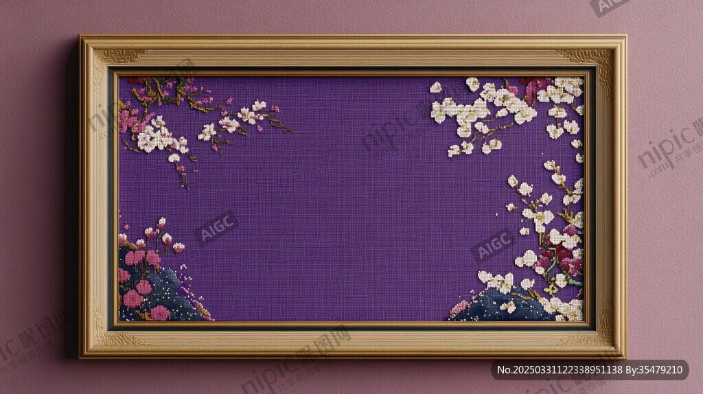 紫底花卉边框装饰画